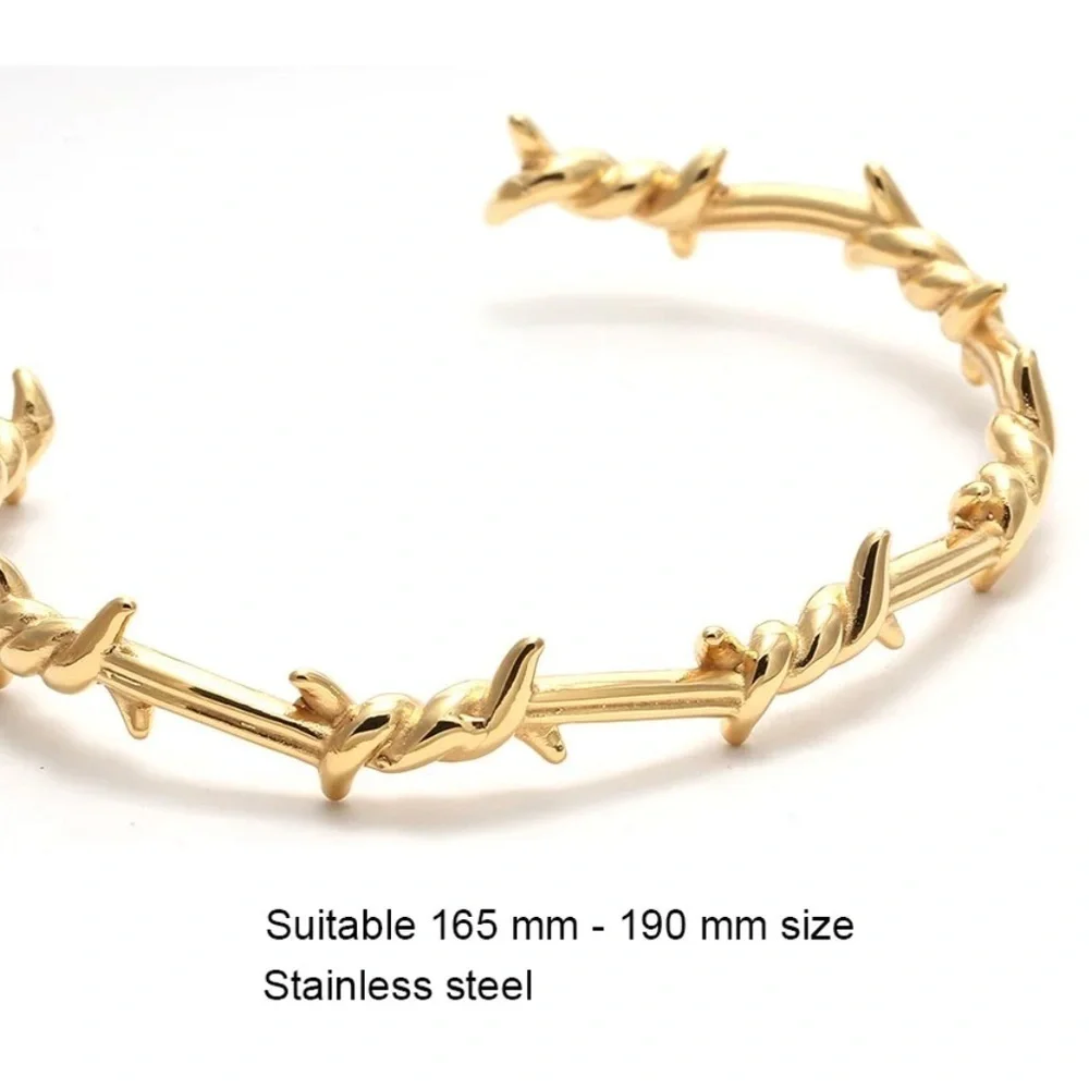 Barbed Wire Goth Western Stainless Steel Grunge Style gold Bracelet